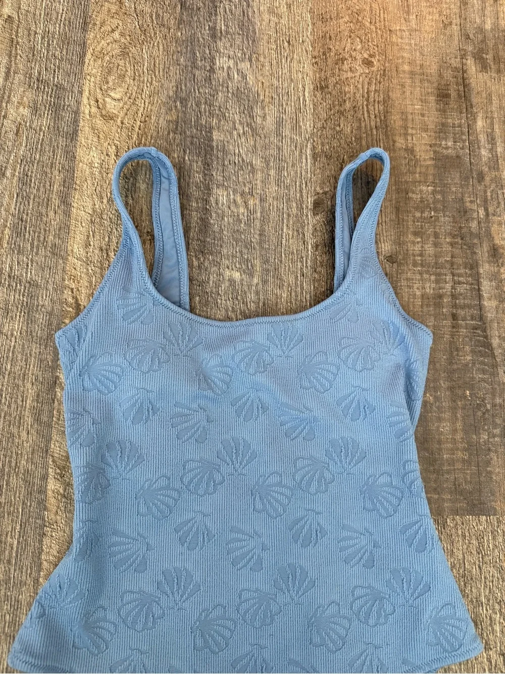 Aerie Cheeky One Piece Swimsuit Blue Textured Scoop Neck Size Large